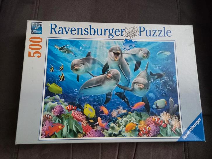 Ravensburger 500 stuks - Dolfijnen in het koraalrif, Hobby en Vrije tijd, Denksport en Puzzels, Gebruikt, Legpuzzel, 500 t/m 1500 stukjes