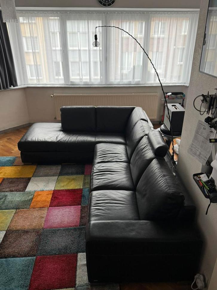 Fauteuil en veritable cuir noir, Maison & Meubles, Fauteuils, Utilisé, Cuir, Enlèvement