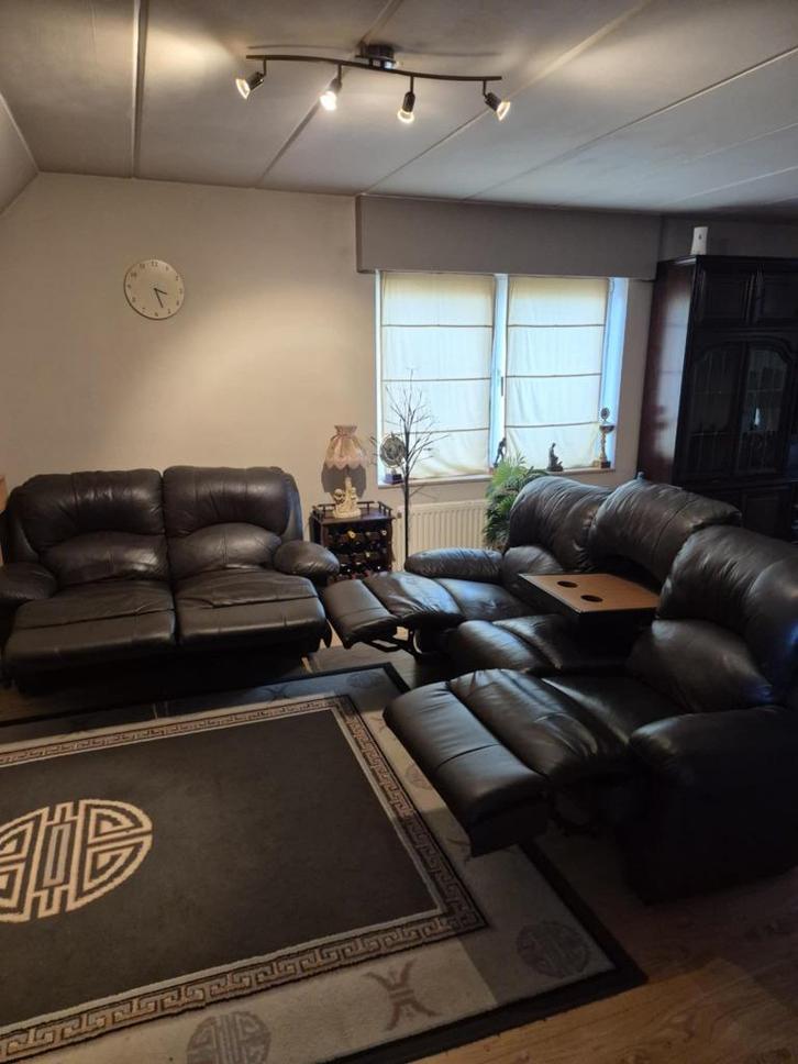 Eiken eetkamer in kerselaar + Lederen salon met 4x relax, Huis en Inrichting, Complete eetkamers, Gebruikt, Ophalen