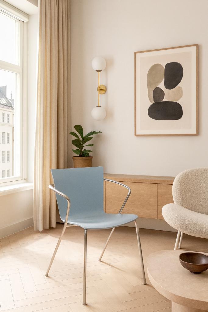 Fritz Hansen stapelbare stoelen, Huis en Inrichting, Stoelen, Gebruikt, Vier, Hout, Blauw, Ophalen