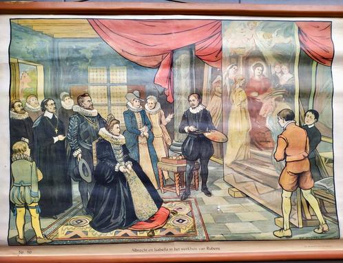 Schoolplaat Albrecht en Isabella in het werkhuis van Rubens, Antiek en Kunst, Antiek | Schoolplaten, Geschiedenis, Ophalen of Verzenden