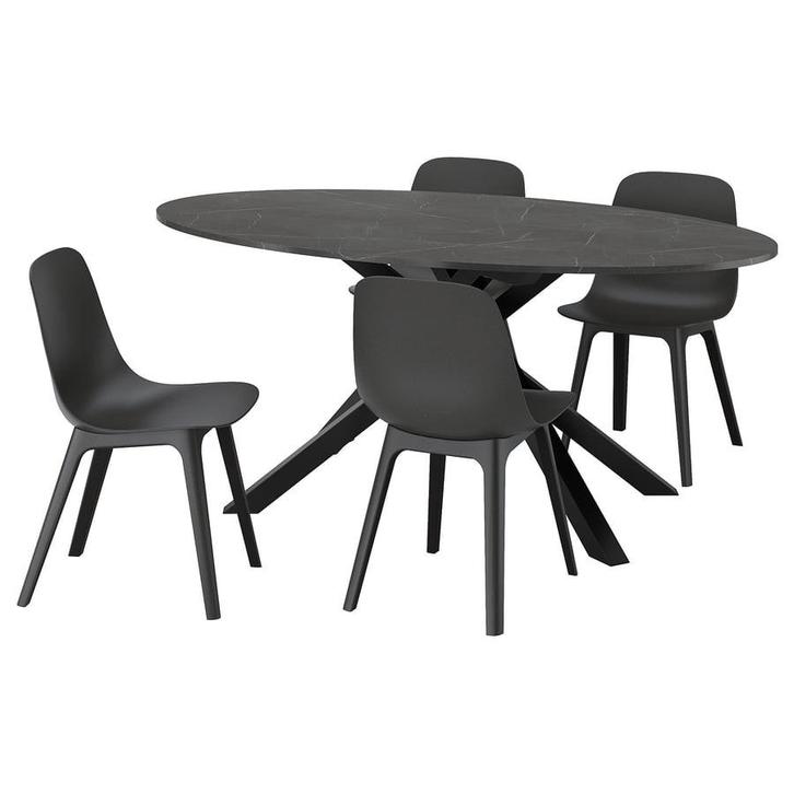 Table et 4 chaises, noir marbré/anthracite Ikea, Maison & Meubles, Chaises, Noir, Enlèvement