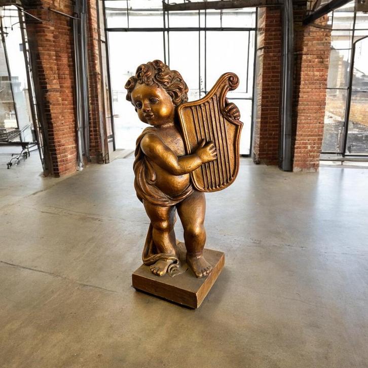 Ange/chérubin doré en plâtre vintage (65 cm de haut !), Collections, Statues & Figurines, Enlèvement ou Envoi