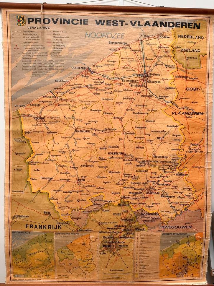 Oude schoolkaart (West-Vlaanderen), Antiek en Kunst, Antiek | Schoolplaten, Ophalen