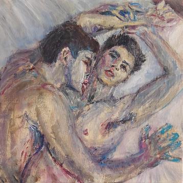 Mooi schilderij op doek 'In Bed' van Steven Dag beschikbaar voor biedingen
