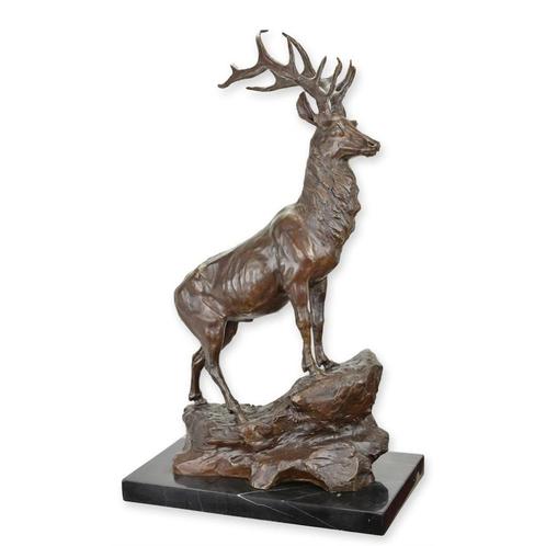 Groot Zwaar Bronzen Beeld van een Hert op en Rots, Antiek en Kunst, Antiek | Brons en Koper, Brons, Verzenden