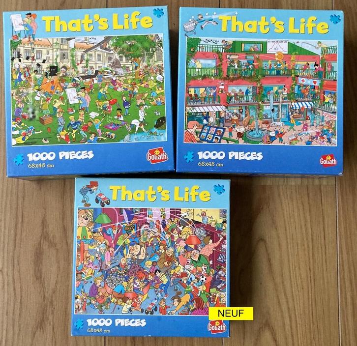 3 Puzzles 1000p Goliath : UNIVERSITE-MAGASIN-APPARTEMENTS, Hobby en Vrije tijd, Denksport en Puzzels, Gebruikt, Legpuzzel, 500 t/m 1500 stukjes