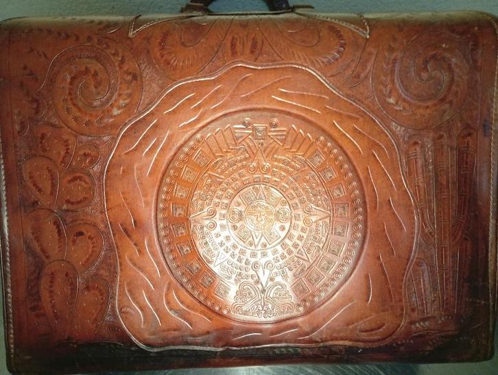 Vintage handgemaakte bruine leren koffer, Handtassen en Accessoires, Koffers, Leer, Ophalen