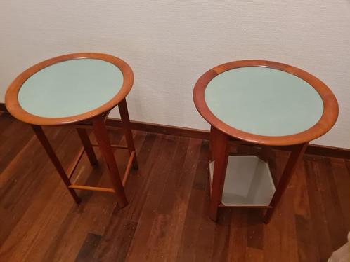2 ronde bijzettafeltjes, Huis en Inrichting, Tafels | Bijzettafels, Gebruikt, Rond, 60 cm of meer, Minder dan 55 cm, Ophalen
