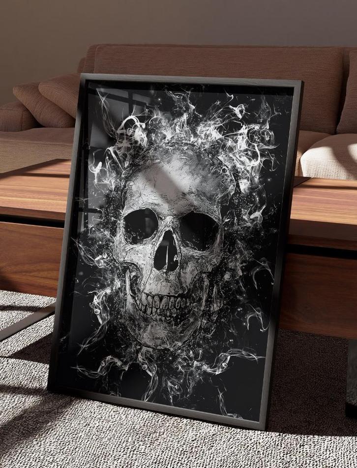 XXL Glasschilderij | Metallic Silver Skull - 6 sizes, Huis en Inrichting, Woonaccessoires | Schilderijen, Tekeningen en Foto's