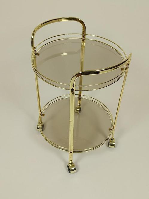 Hollywood Regency Messing Trolley, Huis en Inrichting, Woonaccessoires | Dienbladen, Gebruikt, Metaal, Rond, Ophalen