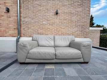 Beige lederen tweezit, 75 à 100 cm, Enlèvement, Utilisé, 150 à 200 cm