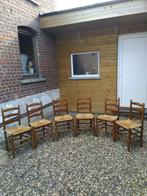 6 stevige oude houten stoelen met rieten zitting, Huis en Inrichting, Stoelen, Gebruikt, Ophalen