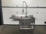 (27) Inox dubbele afwasbak met kraan., Enlèvement, Comme neuf, Inox, Robinet