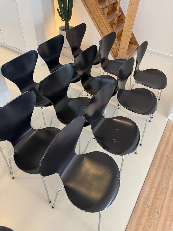 Fritz Hansen Vlinderstoelen (model 3107) – zwart – set van 4, Huis en Inrichting, Stoelen, Gebruikt, Vier, Zwart, Ophalen