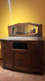 Vintage houten dressoir met spiegel en marmeren blad, Huis en Inrichting, Ophalen