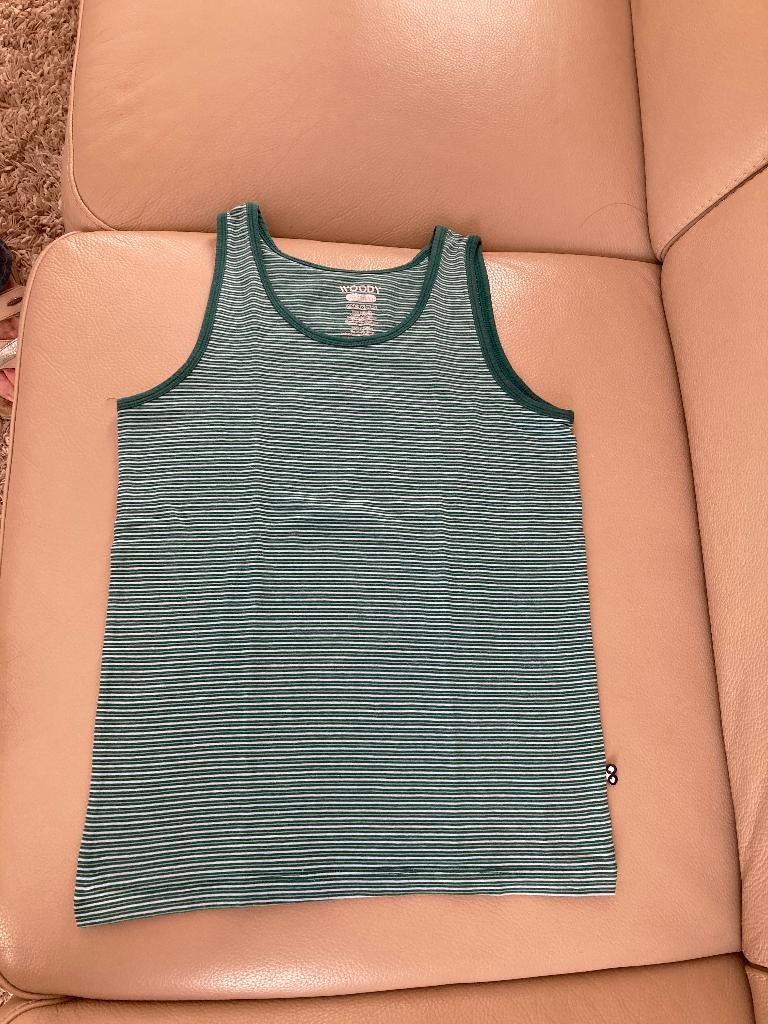 Groen gestreept onderhemdje zonder mouwen, Woody, 152, 12 jr, Kinderen en Baby's, Kinderkleding | Maat 152, Nacht- of Onderkleding
