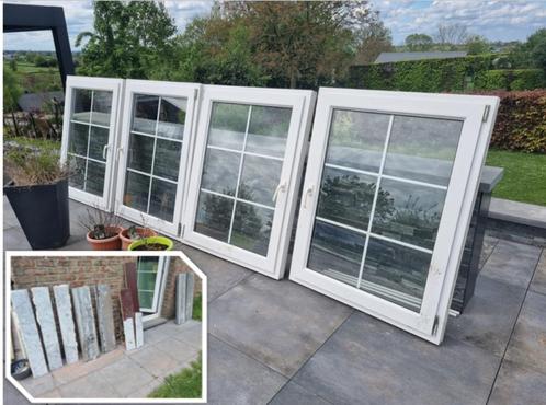 4 fenêtres PVC double vitrage avec 4 seuils/3 tablettes, Bricolage & Construction, Vitres, Châssis & Fenêtres, Utilisé, Fenêtre de façade ou Vitre