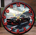 Ronde wandklok van hout analoge Sportwagen (25cm), Huis en Inrichting, Woonaccessoires | Klokken, Ophalen of Verzenden, Nieuw