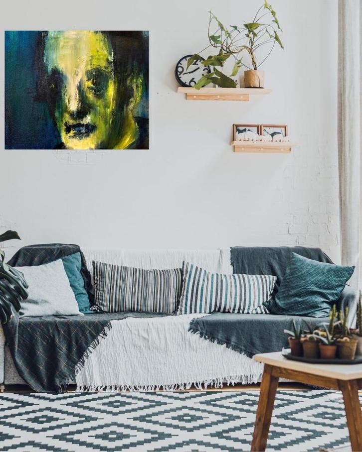 Schilderij peinture painting ‘Head03’ 50x50, Huis en Inrichting, Woonaccessoires | Schilderijen, Tekeningen en Foto's, Schilderij