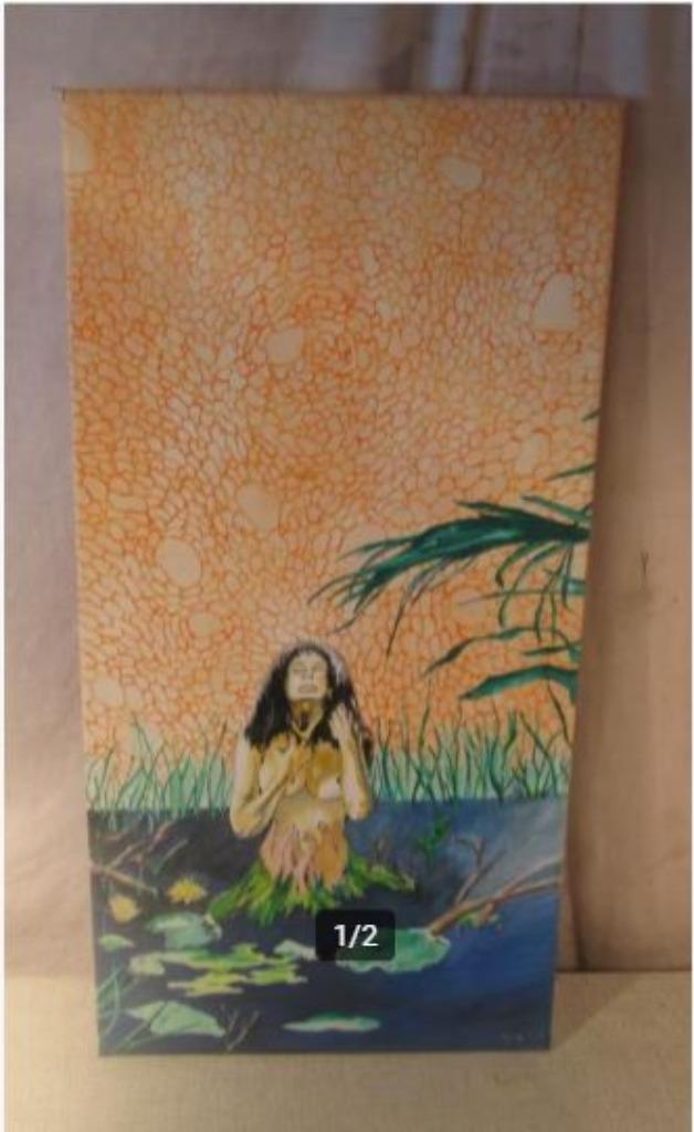 Belle œuvre peinte moderne « tirée dans l'étang » 60x30, Antiquités & Art, Enlèvement ou Envoi