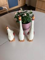 3 poules en bois de décoration blanc /beige, Zo goed als nieuw