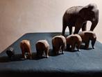 Verzameling van 7 Afrikaanse olifanten op gesneden hout, Verzamelen, Ophalen of Verzenden, Wild dier, Beeldje of Figuurtje