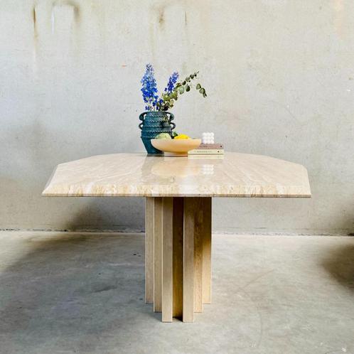 Grote italiaans design travertine eetkamertafel, Huis en Inrichting, Tafels | Eettafels, Gebruikt, 100 tot 150 cm, 200 cm of meer