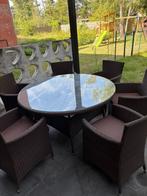Rotan tuinset met glazen ronde tafel, Ophalen, Rotan, 6 zitplaatsen, Zo goed als nieuw