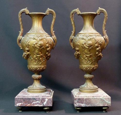 1840 paar cassolette amfora 6kg/37cm brons reguleert de cher, Antiek en Kunst, Antiek | Brons en Koper, Brons, Verzenden