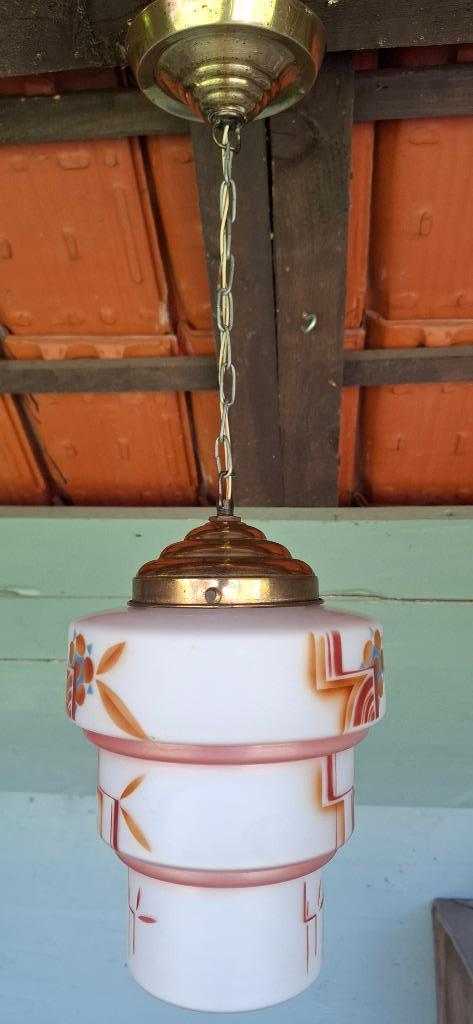 Art deco hanglamp skyscraper - Jaren '20, Antiek en Kunst, Antiek | Verlichting, Ophalen of Verzenden