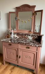 Antieke kast met marmet en spiegel., Antiek en Kunst, Ophalen