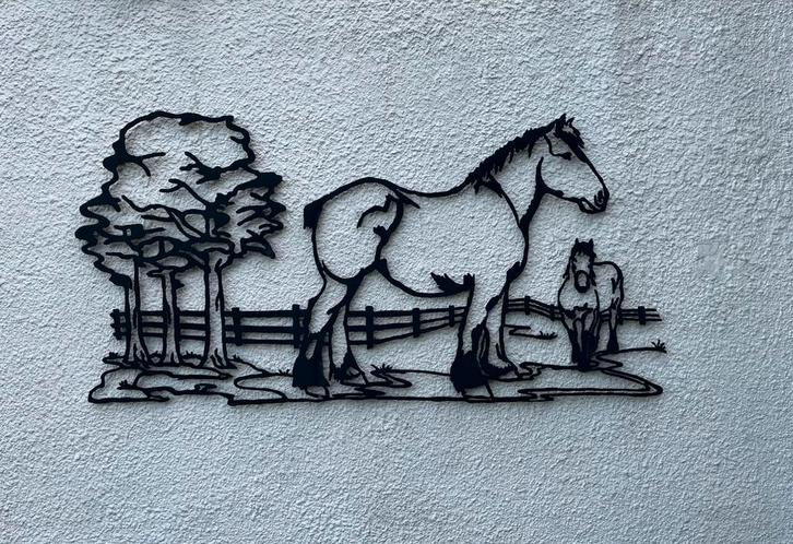 Gevelfiguur boerenpaard met boerderij, Antiek en Kunst, Kunst | Etsen en Gravures, Ophalen