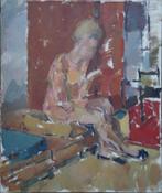 Eannvas "Zittend Naakt met Pantoffels aan", ca. 1955, Antiek en Kunst, Kunst | Schilderijen | Modern, Ophalen