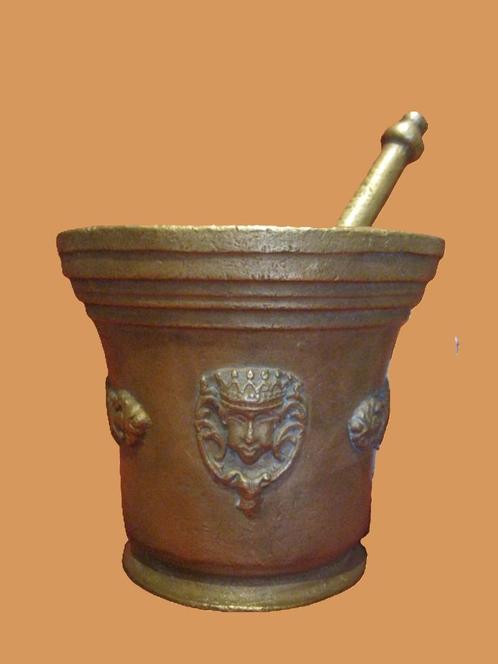 vijzel GROTE pillenpletter  - zware mortier., Antiek en Kunst, Antiek | Brons en Koper, Brons, Ophalen