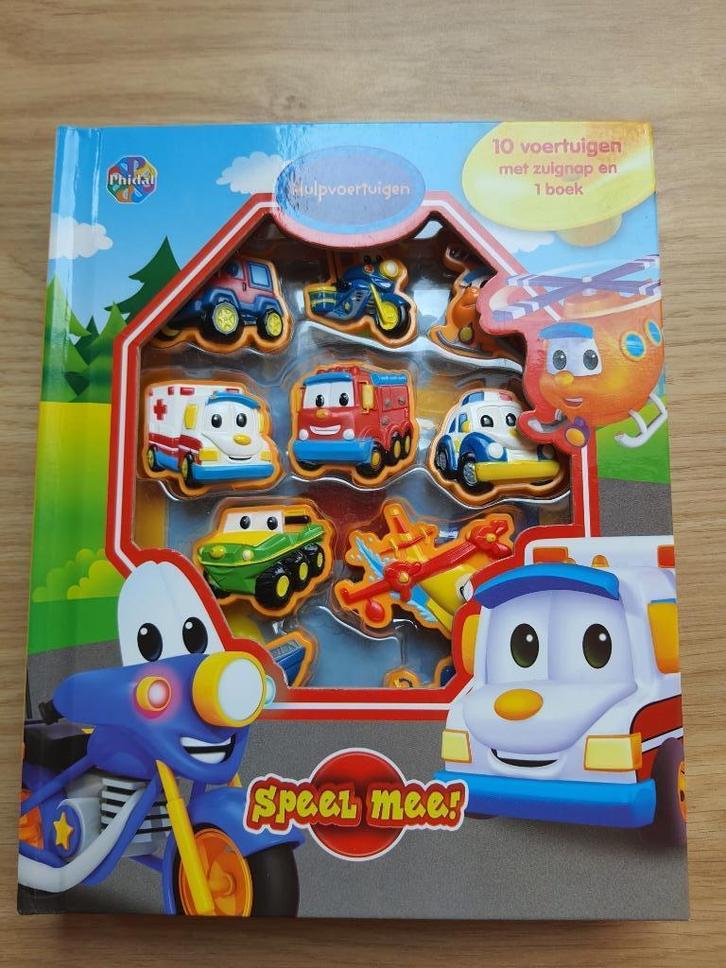 Boek met hulpvoertuigen, voertuigen met zuignap (nieuwstaat), Boeken, Kinderboeken | Kleuters, Zo goed als nieuw, Fictie algemeen