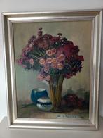 Schilderij vaas met paars roze bloemen van h.j.pauwels, Antiek en Kunst, Ophalen