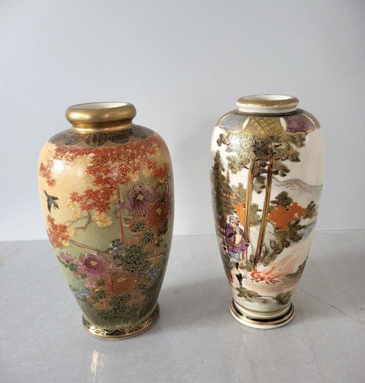 2 Satsuma-vazen, gesigneerd uit de Meiji-periode, Antiek en Kunst, Antiek | Vazen, Ophalen of Verzenden