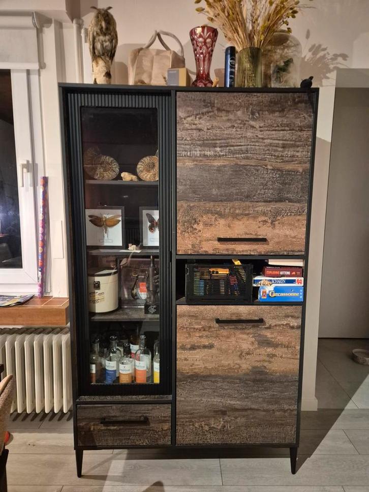 Industrieel hout & zwart metaal barkast, Maison & Meubles, Armoires | Vitrines, Enlèvement