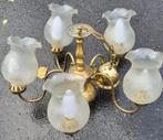 Lustre vintage 5 bras en laiton et verre gravé, Ophalen