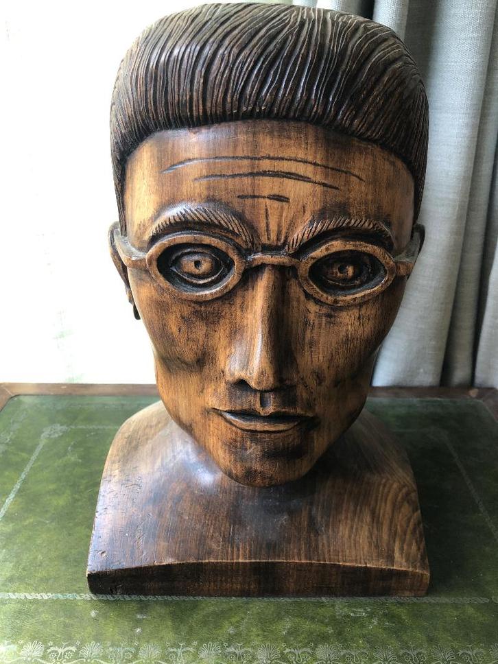 Sculpture en bois homme avec lunettes, Antiquités & Art, Art | Sculptures & Bois, Enlèvement ou Envoi