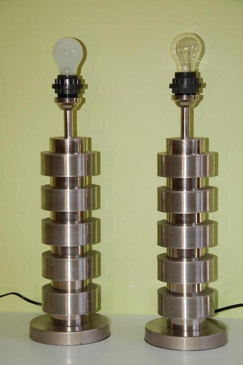 2 Exclusieve Vintage design Staanlampen in Inox, Huis en Inrichting, Lampen | Vloerlampen, Zo goed als nieuw, Minder dan 100 cm