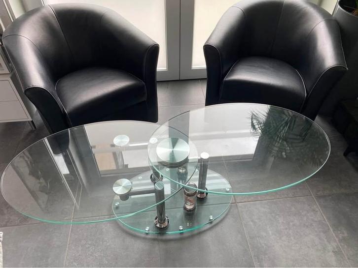 table basse ovale en verre dépliable, Huis en Inrichting, Tafels | Salontafels, Gebruikt, Minder dan 50 cm, 50 tot 100 cm, 50 tot 100 cm