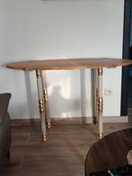 Enige-Unieke Side-table massieve eik-Gold accenten, Enlèvement, Comme neuf, Chêne