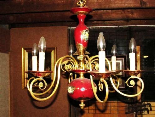 Prachtige oude luchter met 6 armen en sierstenen, Antiek en Kunst, Antiek | Verlichting, Ophalen