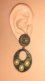 oorstekers vintage brons met witte parels '80, Bijoux, Sacs & Beauté, Boucles d'oreilles, Autres matériaux, Puces ou Clous, Envoi
