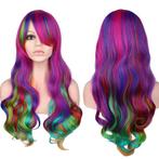 Carnaval pruik lang haar met krullen multi-color regenboog, Envoi, Neuf