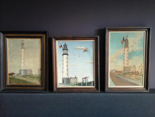 3 UNIEKE SCHILDERIJEN VAN DE OUDE VUURTOREN VAN OOSTENDE., Antiek en Kunst, Kunst | Schilderijen | Klassiek, Ophalen