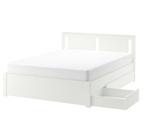 Tweepersoonsbed 160x200 + nachtkastjes, Huis en Inrichting, Slaapkamer | Bedden, Ophalen, Wit, Tweepersoons, Zo goed als nieuw