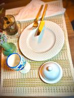 Coquetier en céramique, motif à carreaux bleu et beige, Ophalen of Verzenden, Keramiek